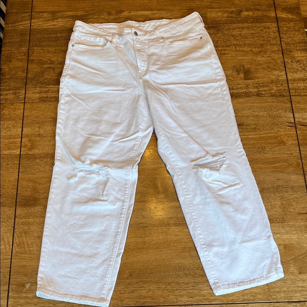 Old Navy White Distressed Knee High-Rise Jeans